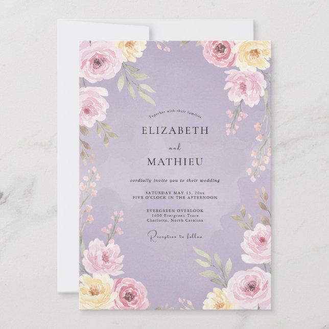 Invitation Mariage au Ranunculus Crème Pâle Lilas et Eucalypt (Devant)
