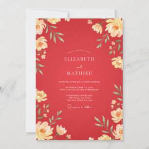 Invitation Mariage au Ranunculus Crème Rouge et Eucalyptus