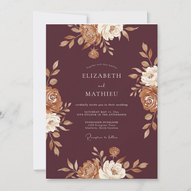 Invitation Mariage au Ranunculus Cuivre Eucalyptus Vin (Devant)