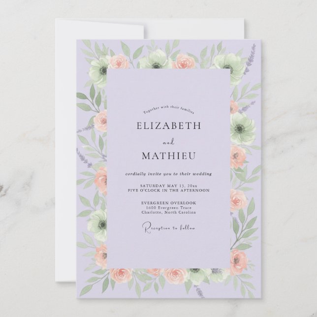Invitation Mariage au Ranunculus de Pêche Lilas et à l'Eucaly (Devant)
