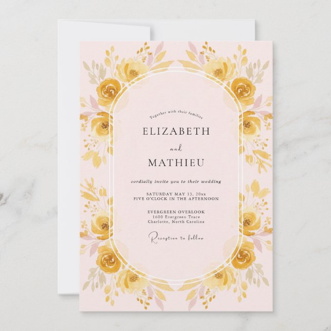Invitation Mariage au Ranunculus Doré et Eucalyptus Rose Tend (Devant)
