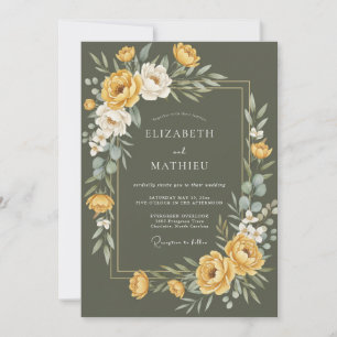 Invitation Mariage au Ranunculus Doré Moutarde et Eucalyptus