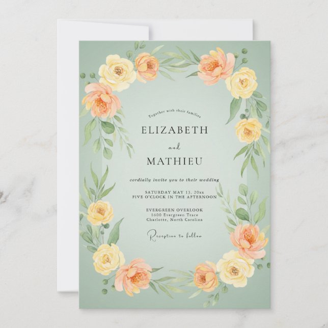 Invitation Mariage au Ranunculus Eucalyptus Abricot Mousse de (Devant)