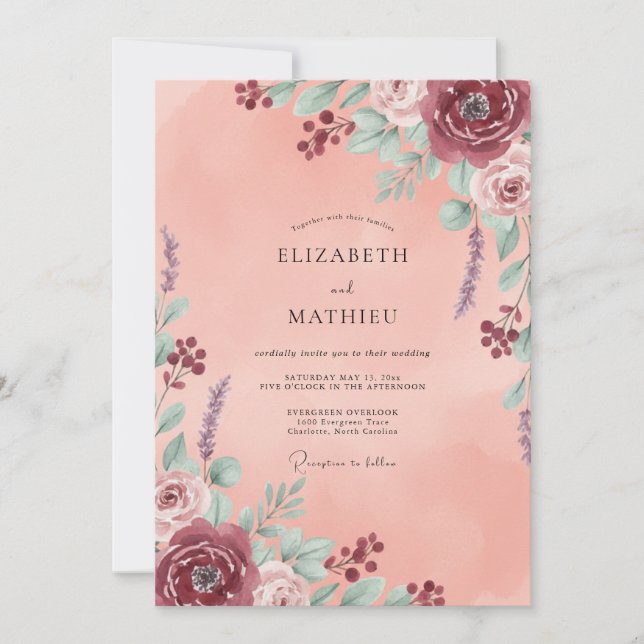 Invitation Mariage au Ranunculus Eucalyptus Aqua Corail (Devant)