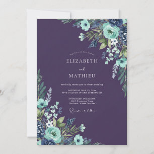 Invitation Mariage au Ranunculus Eucalyptus Aqua prune