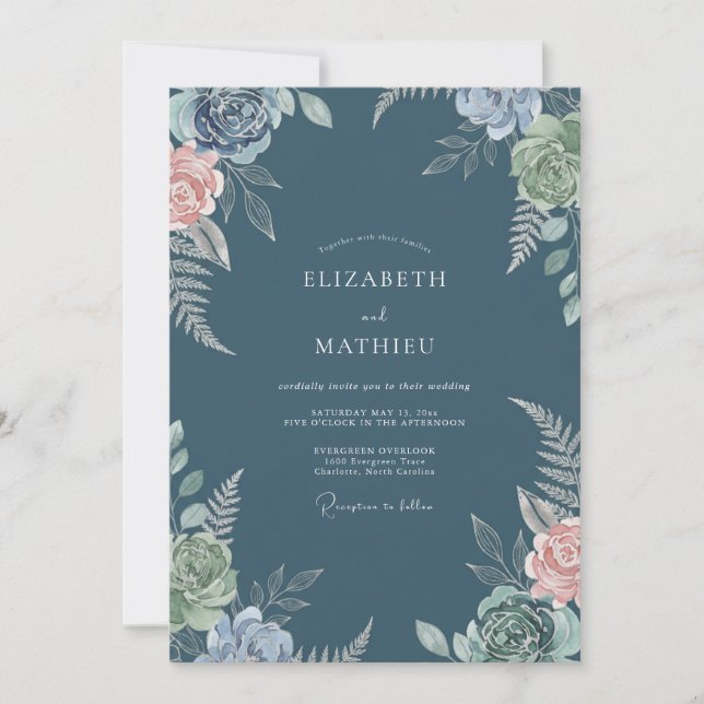 Invitation Mariage au Ranunculus Eucalyptus Ardoise Assourdi (Devant)