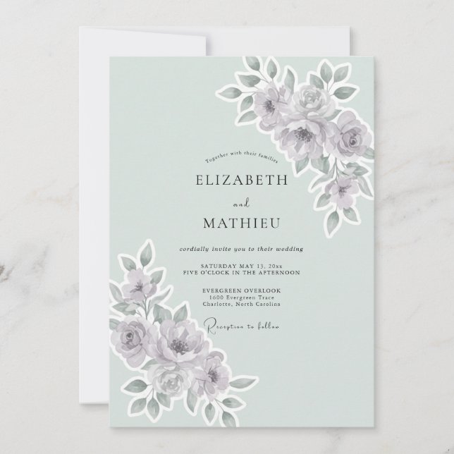 Invitation Mariage au Ranunculus Eucalyptus Ardoise Menthe (Devant)