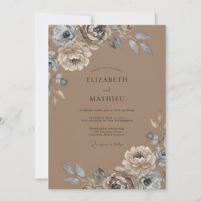 Invitation Mariage au Ranunculus Eucalyptus Argent Taupe (Devant)