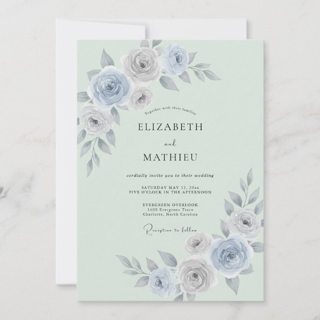 Invitation Mariage au Ranunculus Eucalyptus Argenté et Mousse (Devant)