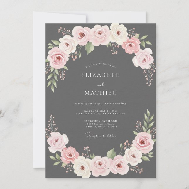 Invitation Mariage au Ranunculus Eucalyptus au Blush de Charb (Devant)