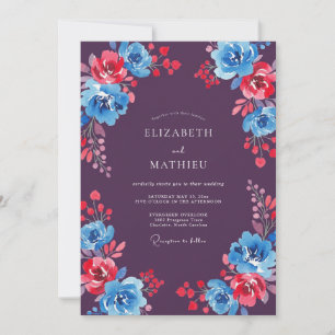 Invitation Mariage au Ranunculus Eucalyptus Azur Prune