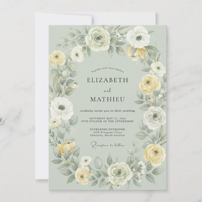 Invitation Mariage au Ranunculus Eucalyptus Beurre de Céladon (Devant)