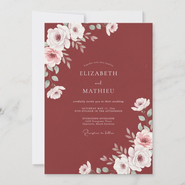 Invitation Mariage au Ranunculus Eucalyptus Blanc Rouille (Devant)