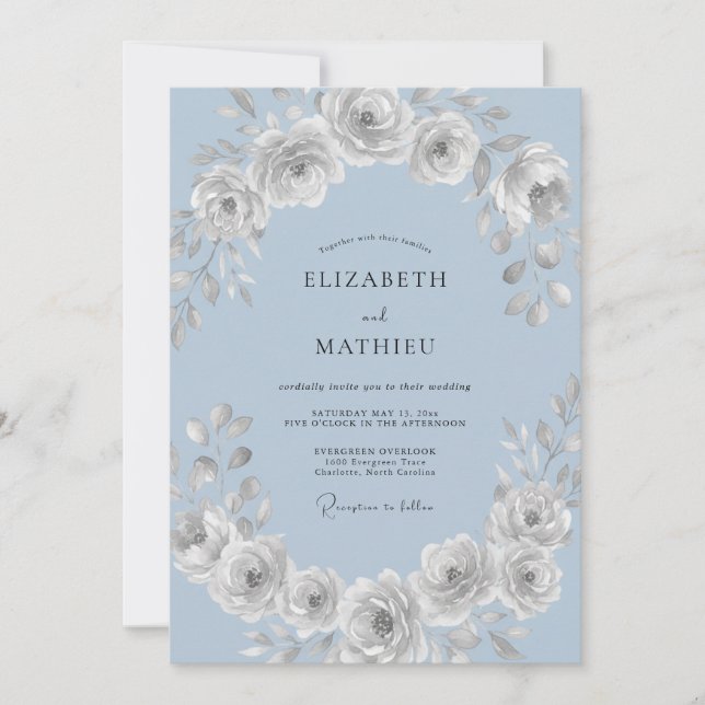 Invitation Mariage au Ranunculus Eucalyptus Bleu givré (Devant)