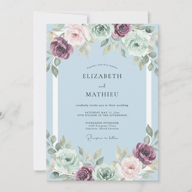 Invitation Mariage au Ranunculus Eucalyptus Bleu Poudre (Devant)