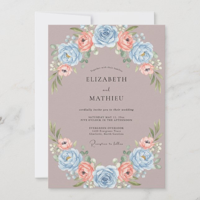 Invitation Mariage au Ranunculus Eucalyptus Bleuet Mauve (Devant)