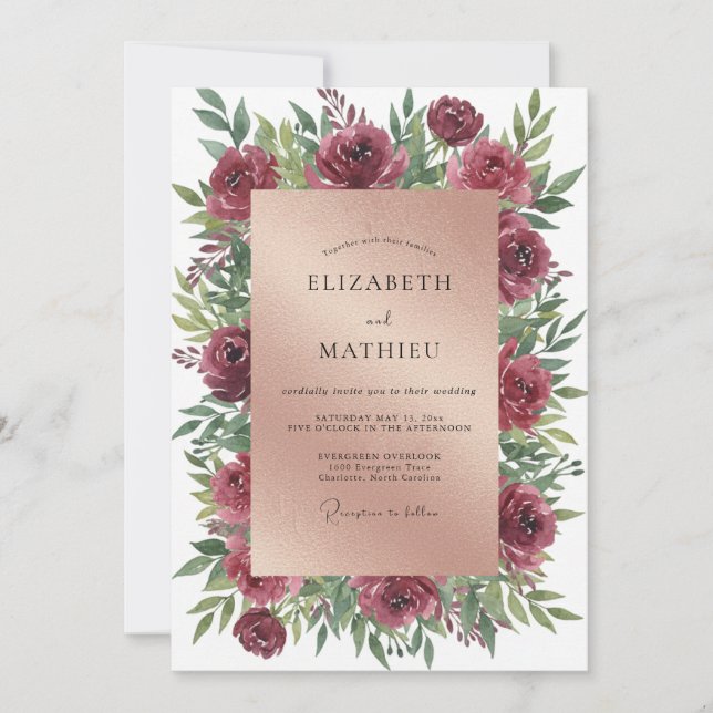Invitation Mariage au Ranunculus Eucalyptus bordeaux (Devant)