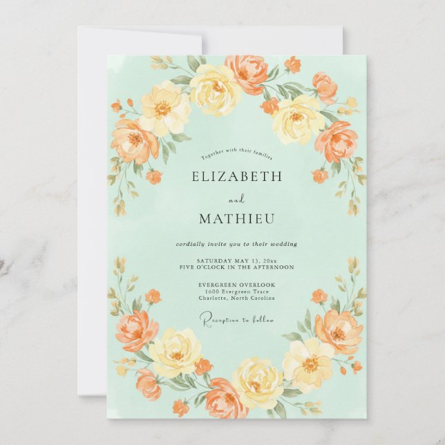 Invitation Mariage au Ranunculus Eucalyptus Céladon Orange (Devant)
