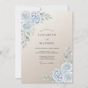 Invitation Mariage au Ranunculus Eucalyptus Champagne Acier