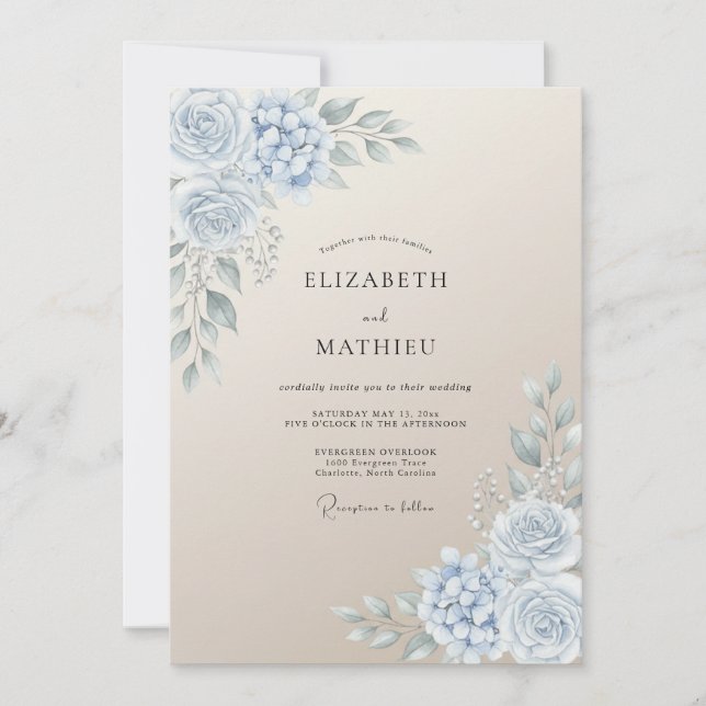 Invitation Mariage au Ranunculus Eucalyptus Champagne Acier (Devant)