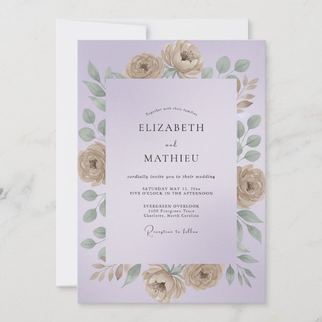 Invitation Mariage au Ranunculus Eucalyptus Champagne Lilas (Devant)