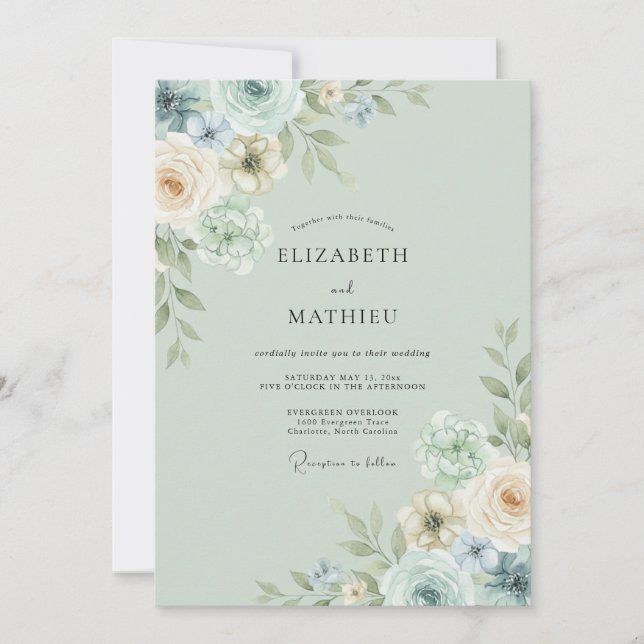 Invitation Mariage au Ranunculus Eucalyptus Champagne Mousse  (Devant)
