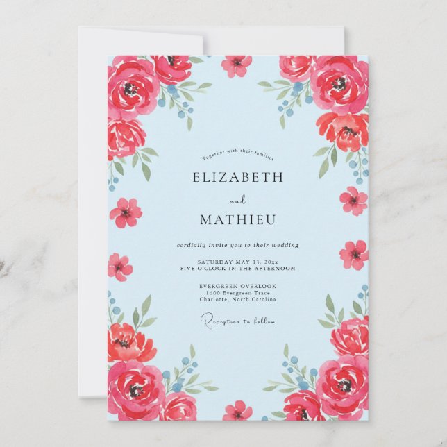 Invitation Mariage au Ranunculus Eucalyptus Ciel Rouge (Devant)
