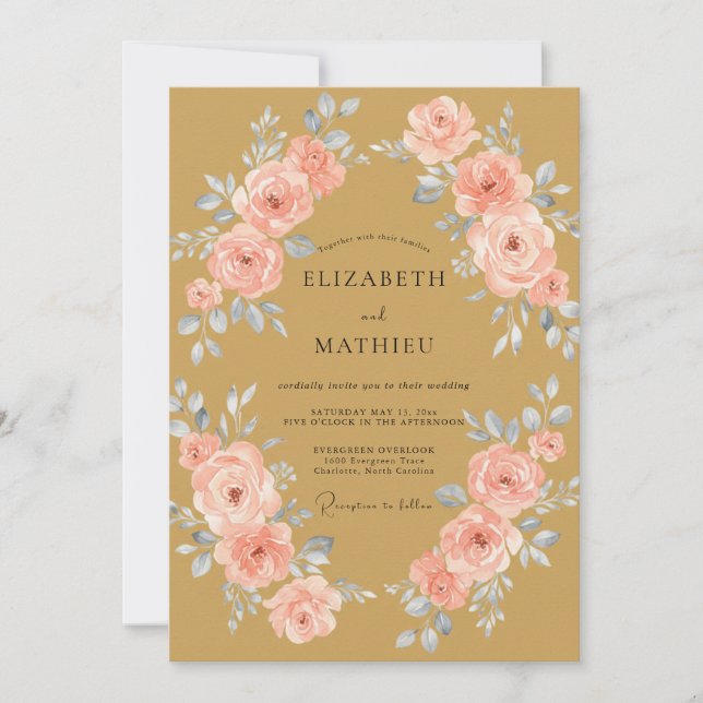 Invitation Mariage au Ranunculus Eucalyptus Corail Doré (Devant)