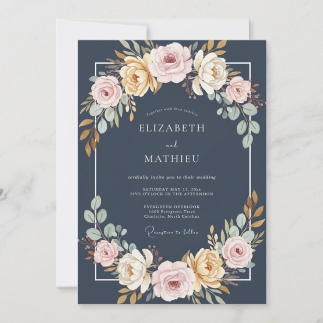 Invitation Mariage au Ranunculus Eucalyptus Crème Charbon (Devant)