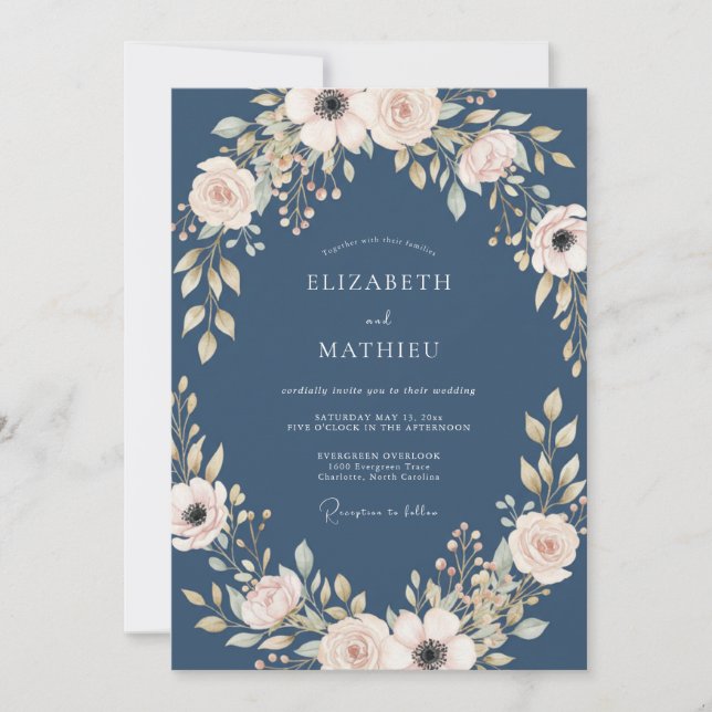 Invitation Mariage au Ranunculus Eucalyptus Crème Chaud Ardoi (Devant)