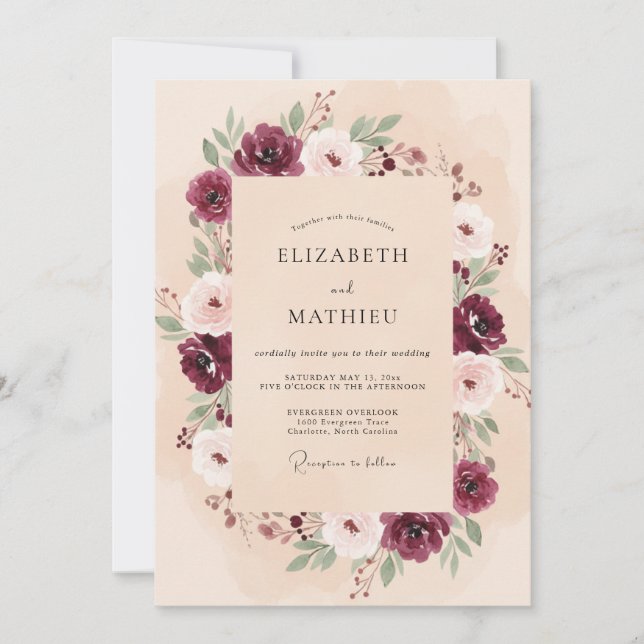 Invitation Mariage au Ranunculus Eucalyptus Crème Rouge Borde (Devant)