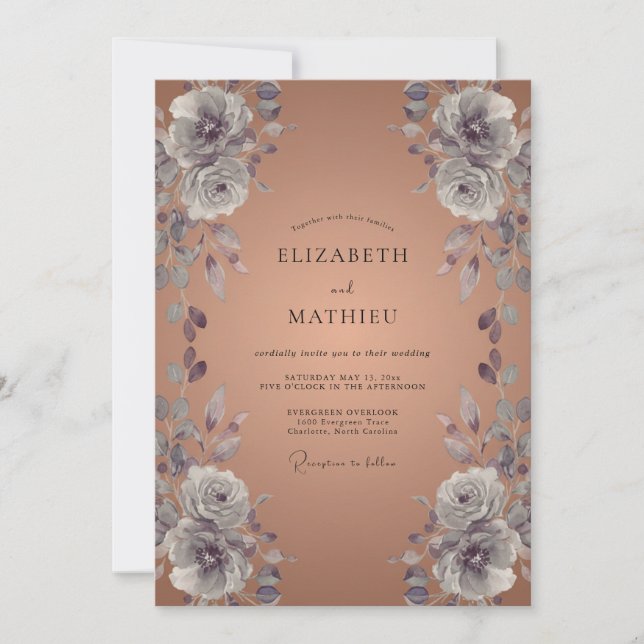 Invitation Mariage au Ranunculus Eucalyptus Cuivre Argent (Devant)