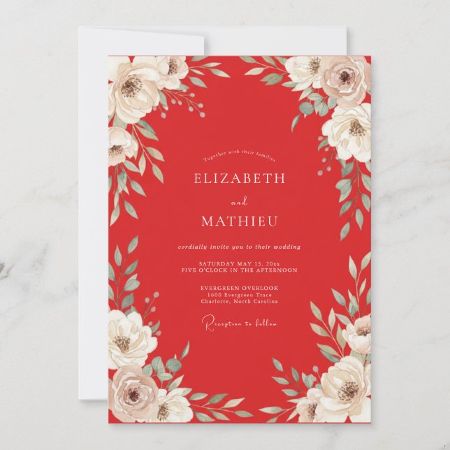Invitation Mariage au Ranunculus Eucalyptus Écarlate (Devant)