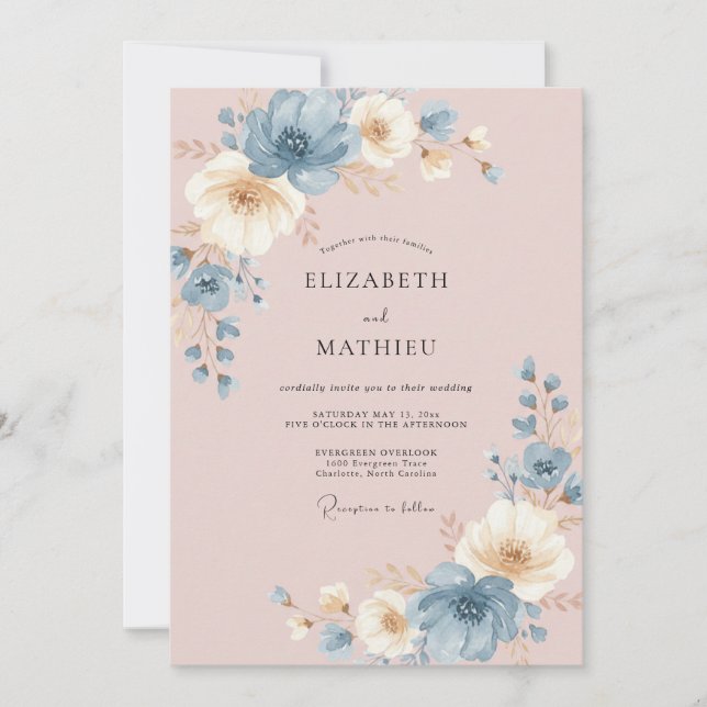 Invitation Mariage au Ranunculus Eucalyptus en Acier Champagn (Devant)