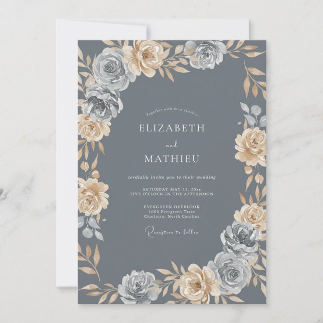 Invitation Mariage au ranunculus, eucalyptus et champagne ard (Devant)
