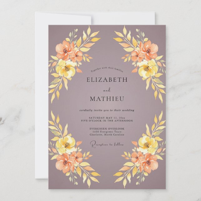 Invitation Mariage au Ranunculus Eucalyptus et Pêche Mauve (Devant)