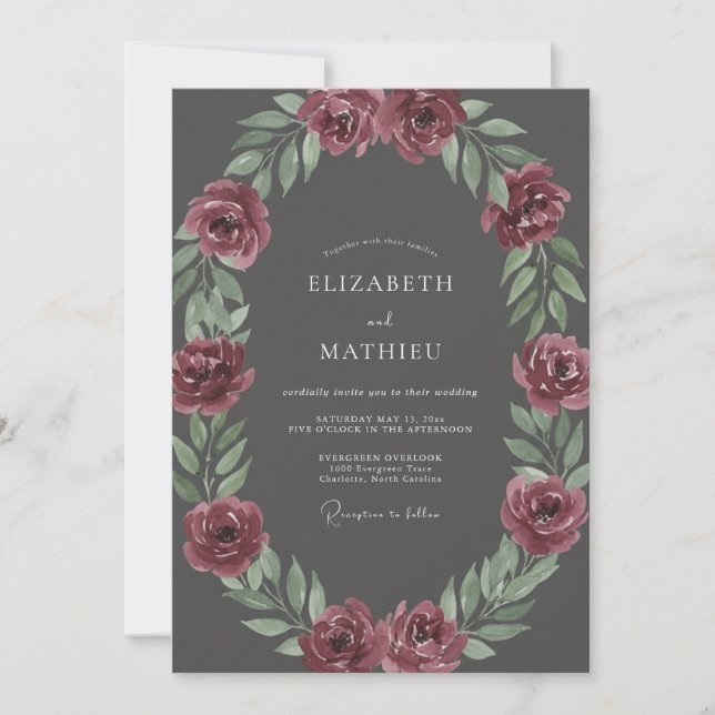 Invitation Mariage au Ranunculus Eucalyptus et Prune Charbon (Devant)