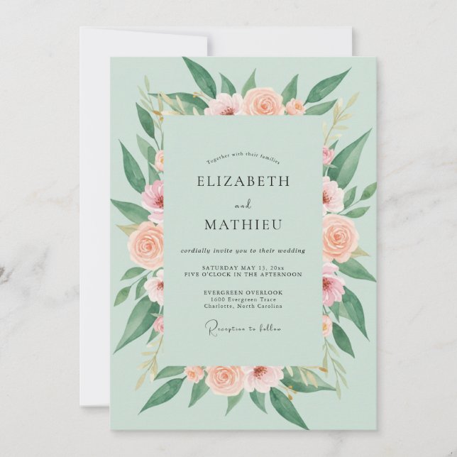 Invitation Mariage au Ranunculus Eucalyptus et Rose Tendre Mo (Devant)