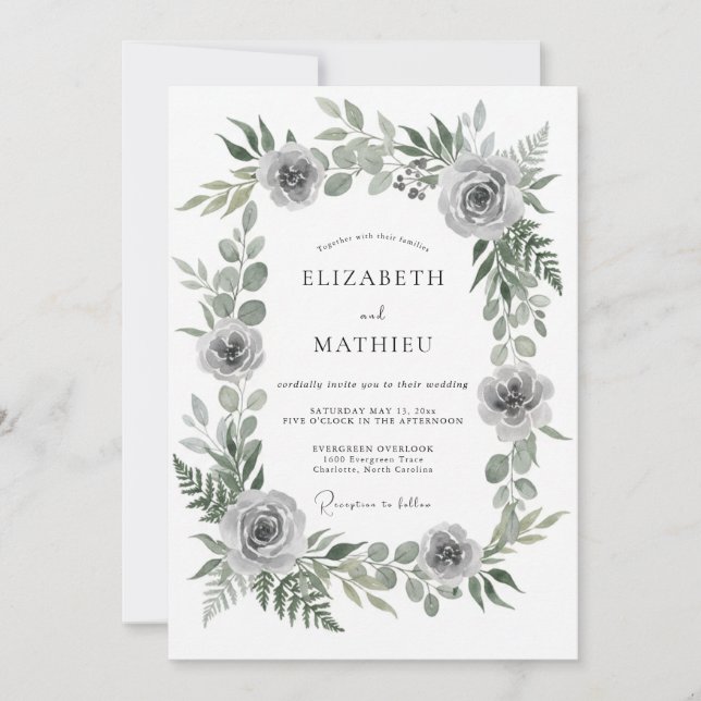 Invitation Mariage au Ranunculus Eucalyptus Gris Atténué (Devant)