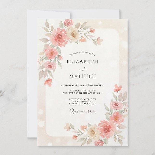 Invitation Mariage au Ranunculus Eucalyptus Ivoire Rosé (Devant)