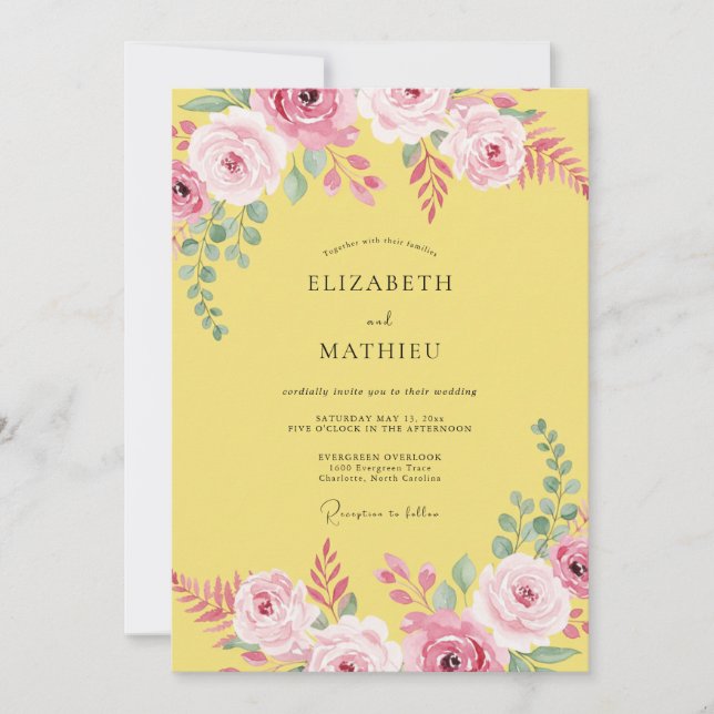 Invitation Mariage au Ranunculus Eucalyptus Jaune Ensoleillé (Devant)