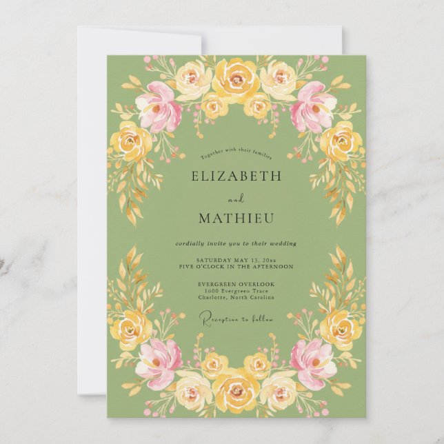 Invitation Mariage au Ranunculus Eucalyptus Jaune Olive (Devant)