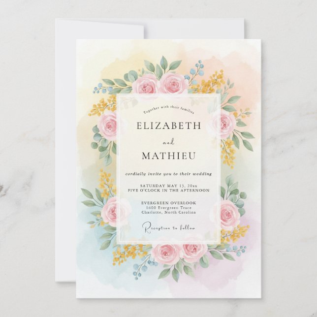 Invitation Mariage au Ranunculus Eucalyptus Jaune Pastel (Devant)