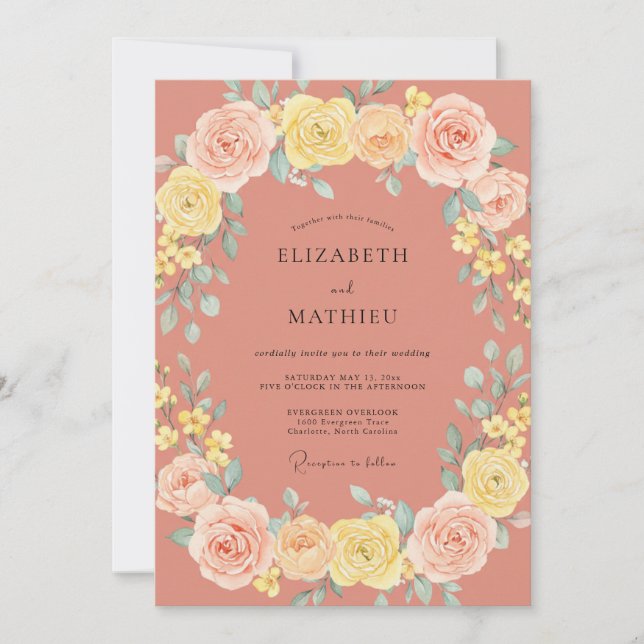 Invitation Mariage au Ranunculus Eucalyptus Jaune Terracotta (Devant)