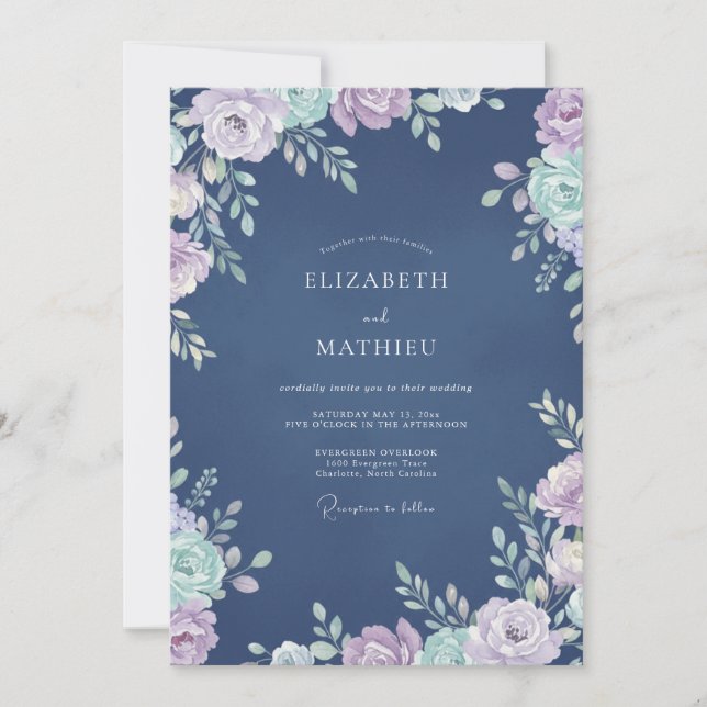 Invitation Mariage au Ranunculus Eucalyptus Lilas Ardoise (Devant)