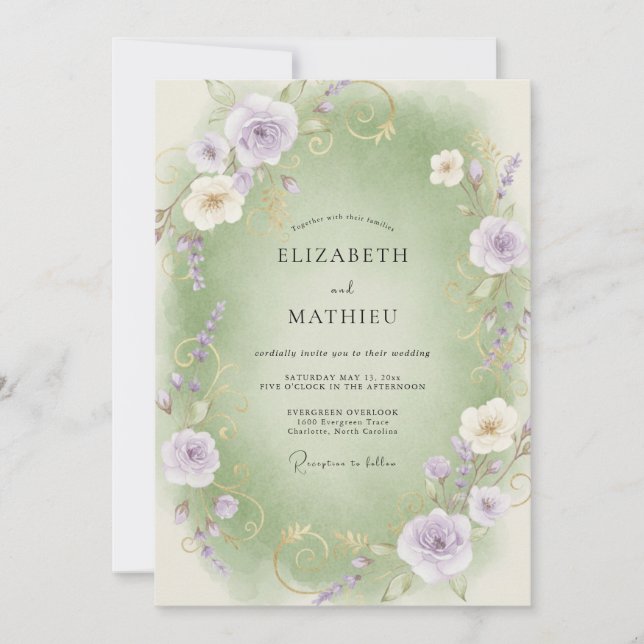Invitation Mariage au Ranunculus Eucalyptus Lilas Céladon (Devant)