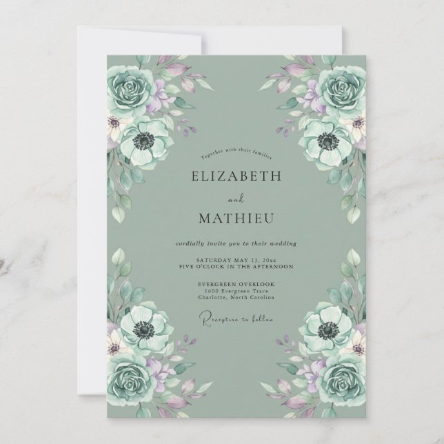 Invitation Mariage au Ranunculus Eucalyptus Lilas Mousse de M (Devant)