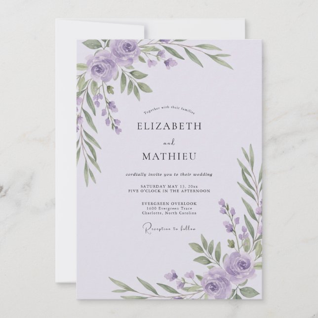 Invitation Mariage au Ranunculus Eucalyptus Lilas Pâle (Devant)