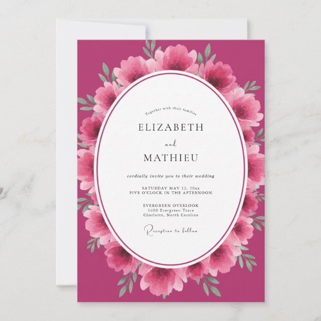 Invitation Mariage au Ranunculus Eucalyptus Magenta (Devant)