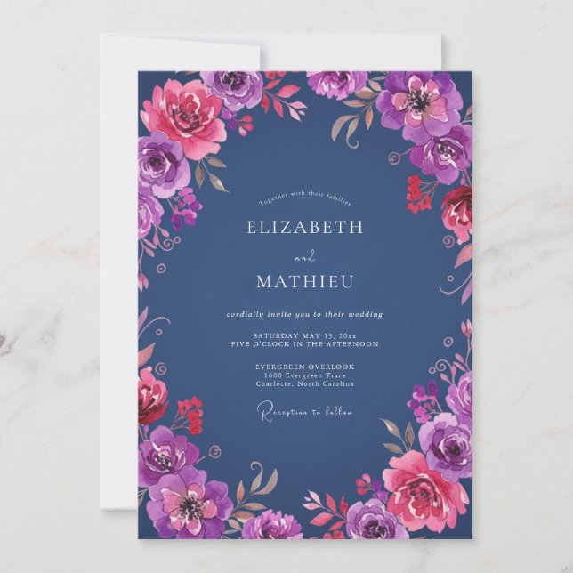 Invitation Mariage au Ranunculus Eucalyptus Magenta Prune (Devant)